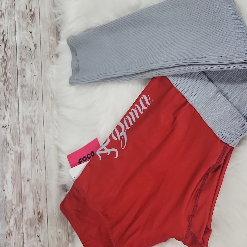 FOCOusa Forever, Women's Red And Gray Spandex And Gray Ribbed Leggings, Size L - Picture 5 of 7